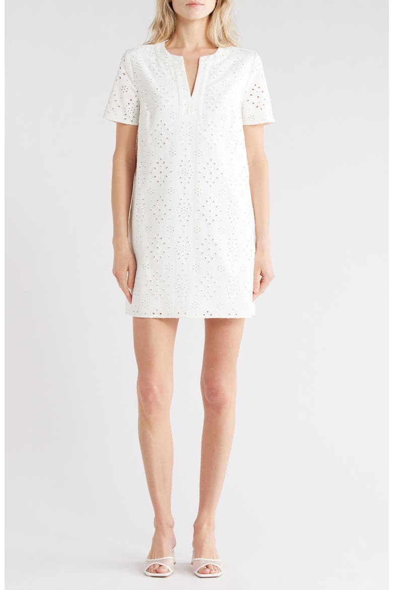 Eyelet Shift Minidress, Main, color, WHITE