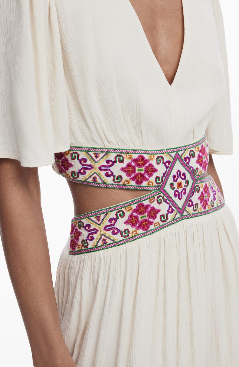 Desigual Wraparound Cutout Maxi Dress, Alternate, color, Off White