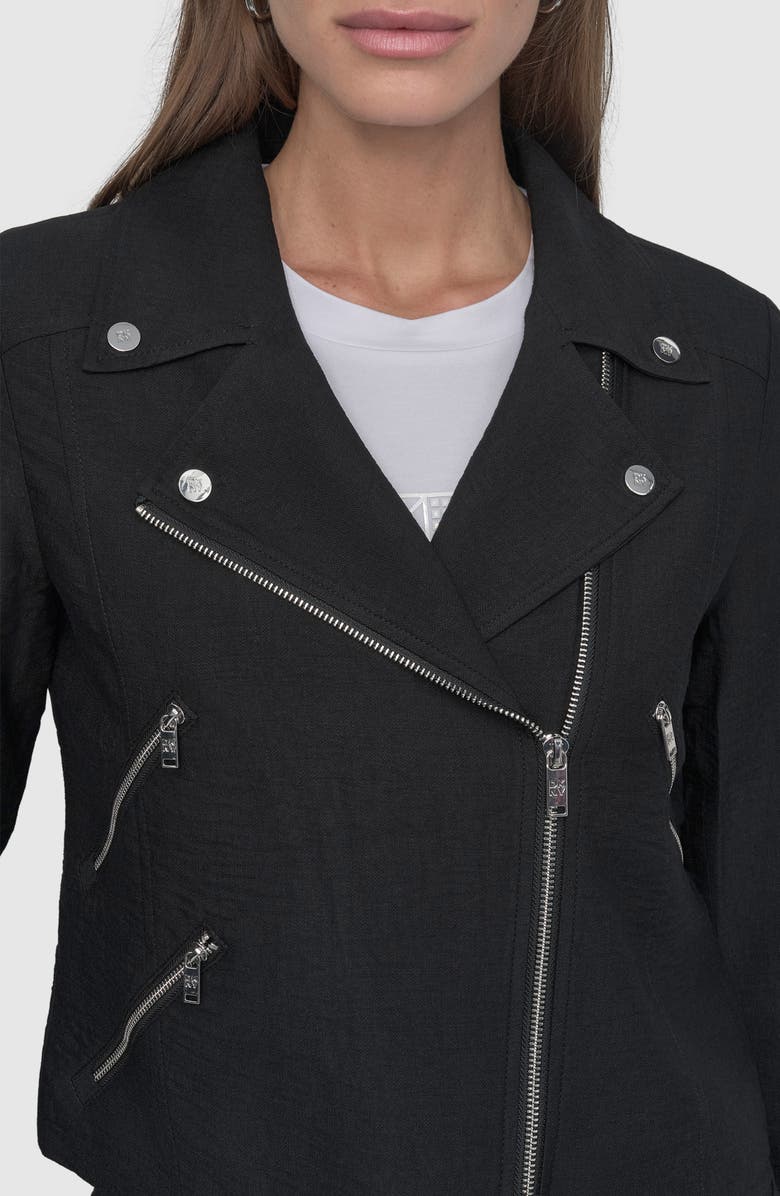 DKNY Crinkle Moto Jacket, Alternate, color, Black