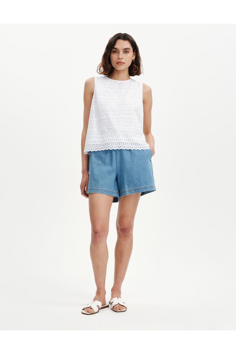 Gloria Cotton Broderie Sleeveless Top, Alternate, color, White