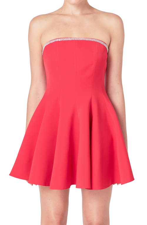 Endless Rose Embellished Trim Flounced Strapless Fit & Flare Dress In Red
