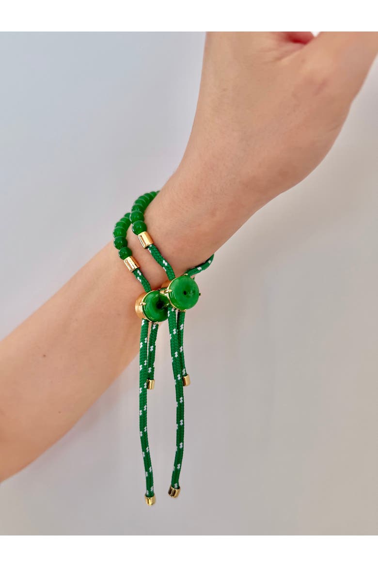 Paracord Jade Slider Bracelet in Black, Alternate, color, Green