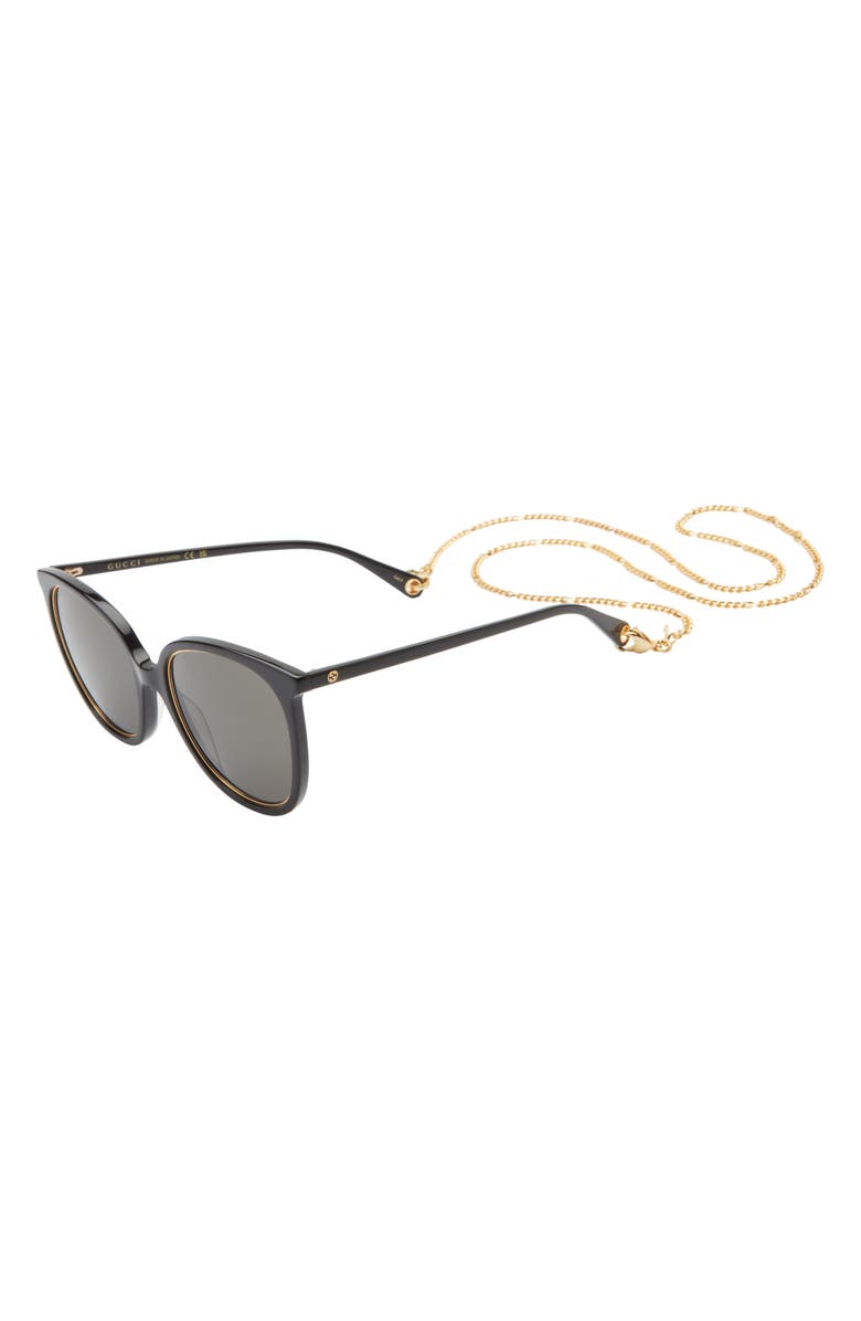 Gucci 56mm Oval Sunglasses on a Chain, Alternate, color, Black Black Grey
