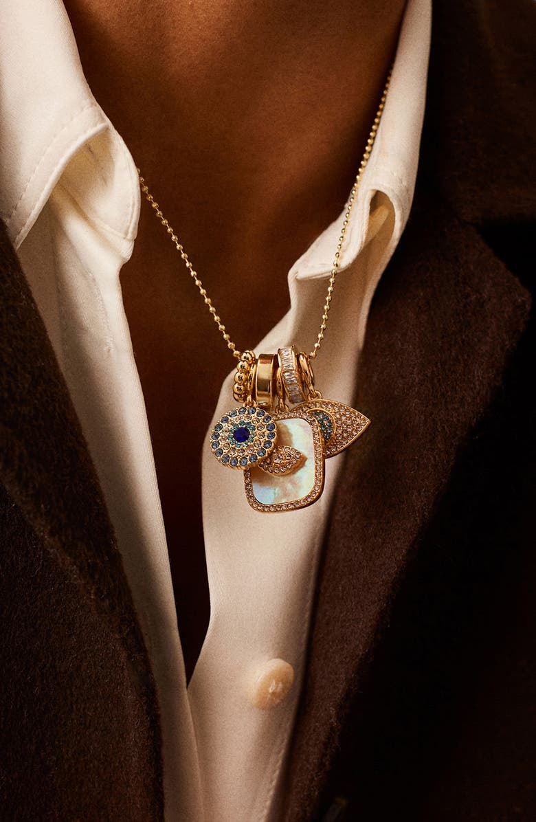 BaubleBar Evil Eye Multicharm Necklace, Alternate, color, Blue