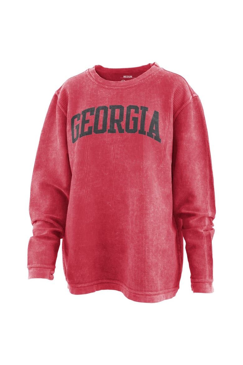 Women's Pressbox Red Georgia Bulldogs Comfy Cord Vintage Wash Basic Arch Pullover Sweatshirt, Alternate, color, Red