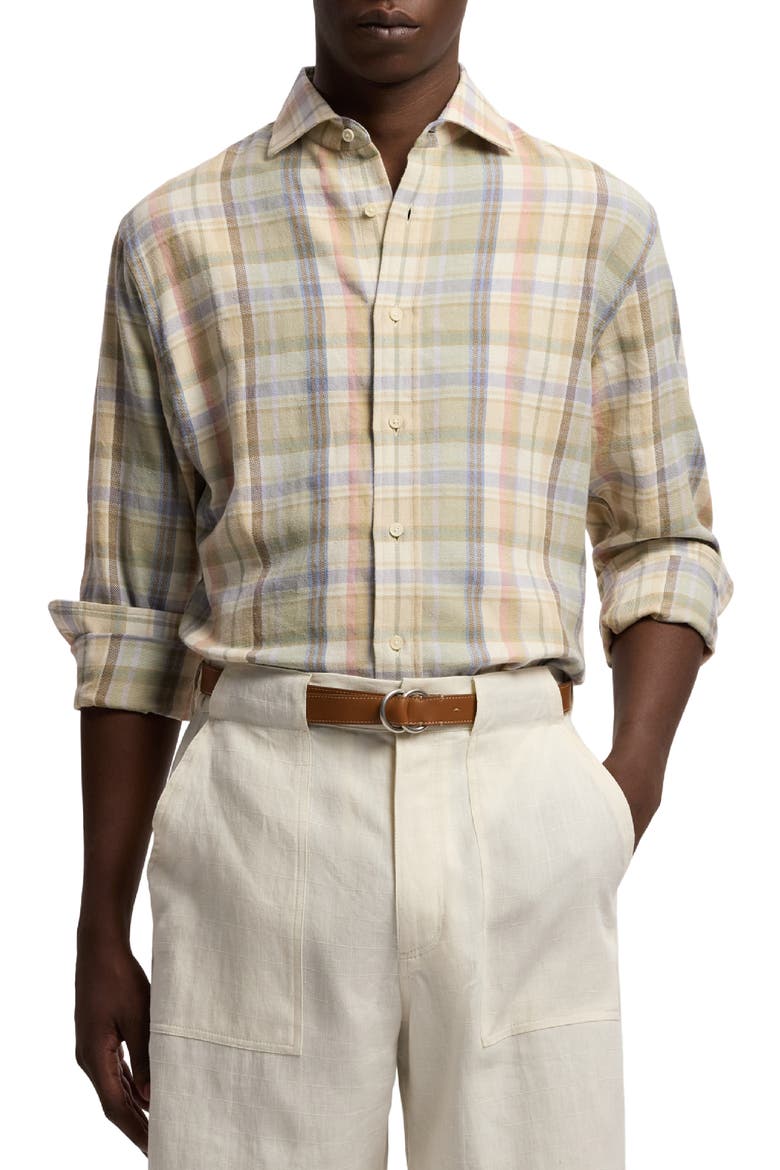 Plaid Hemp-Cotton Shirt, Main, color, CL CREAM MULTI