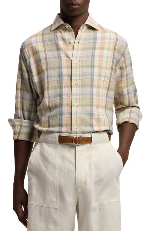 Plaid Hemp & Cotton Button-Up Shirt