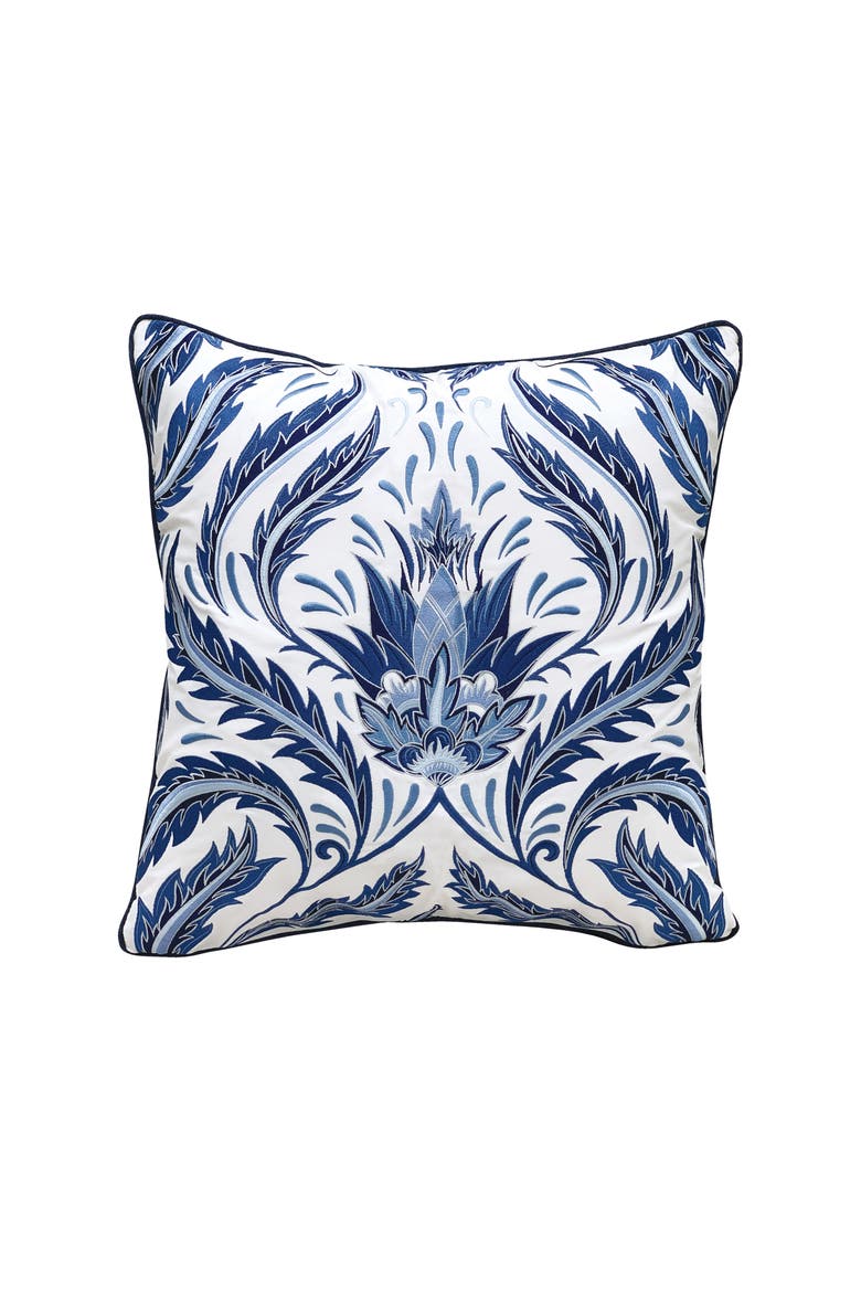 Indigo Series Morris Thistle Embroidered Indoor/Outdoor Decorative Accent Throw Pillow, Main, color, Blue