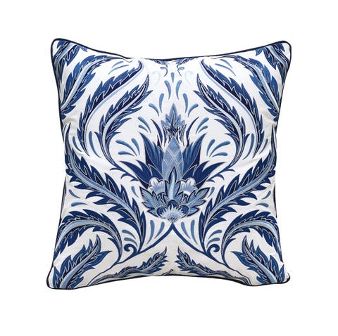 Indigo Series Morris Thistle Embroidered Indoor/Outdoor Decorative Accent Throw Pillow