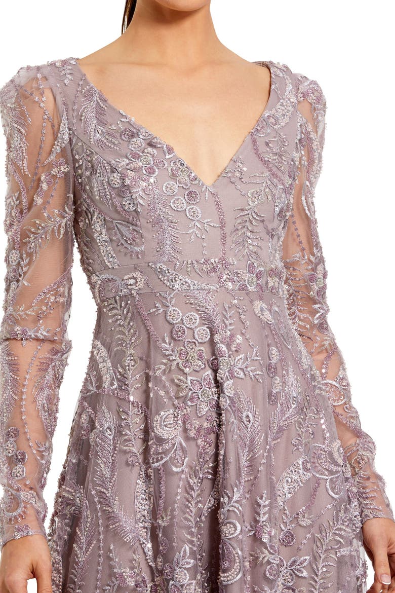 3D Floral Embellished Off The Shoulder Mermaid Gown, Alternate, color, Vintage Lilac