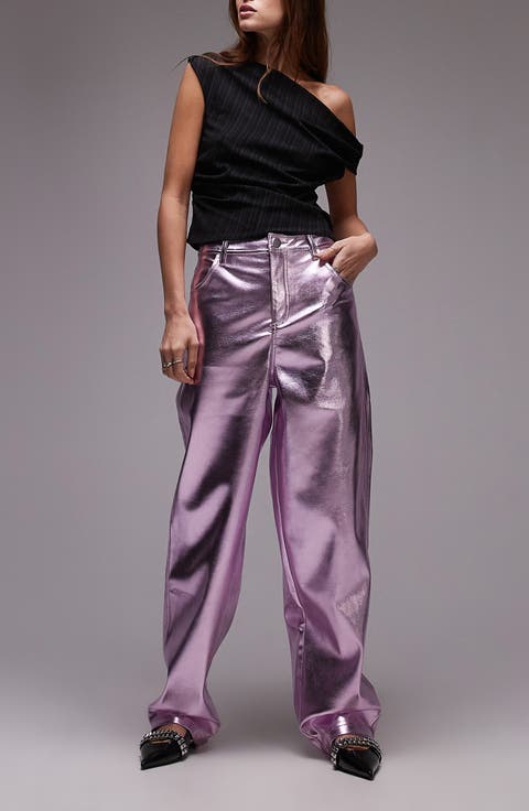 Metallic Faux Leather Pants