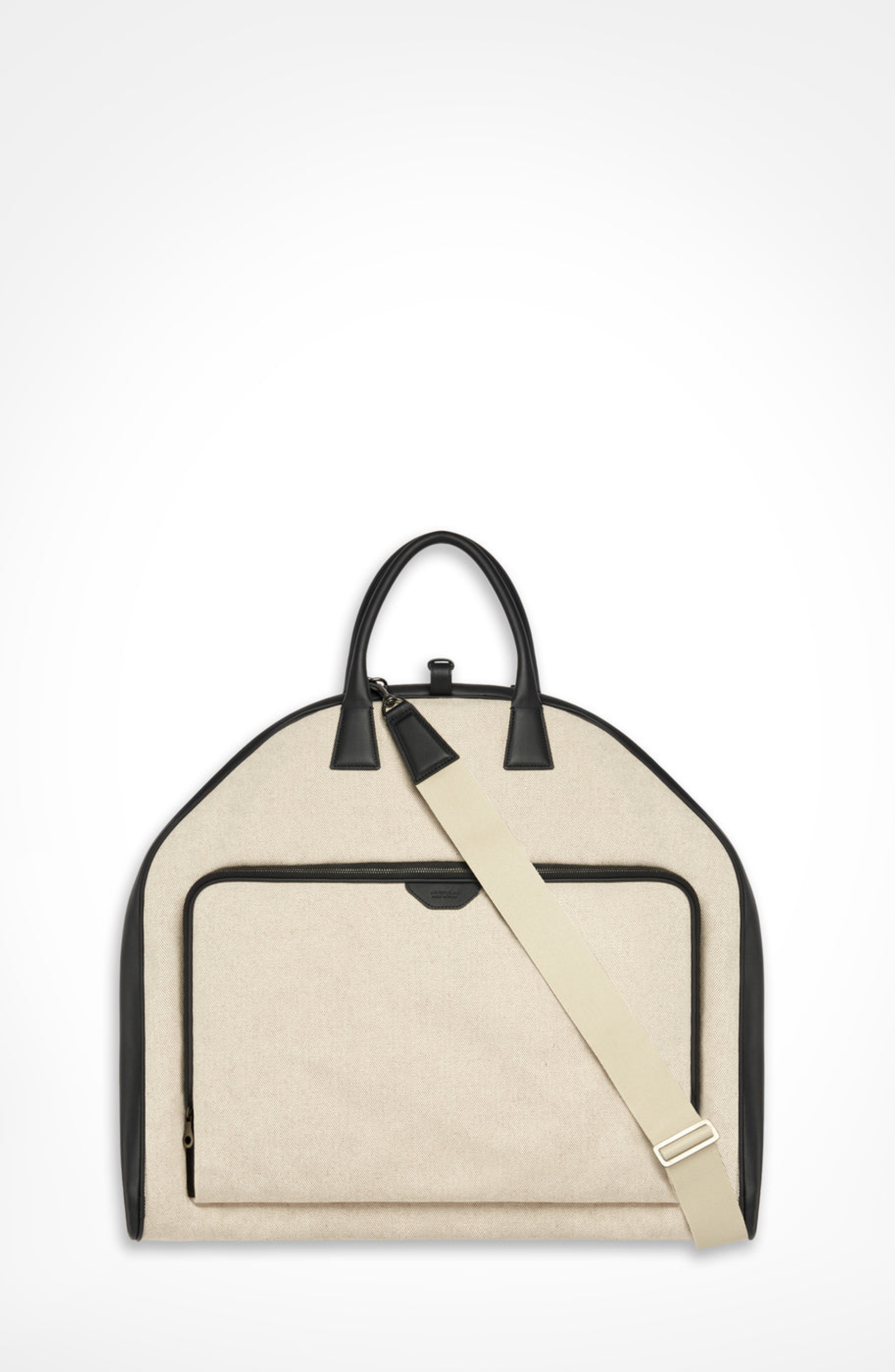 Aviteur Canvas Garment Bag with Leather Trim, Alternate, color, Black