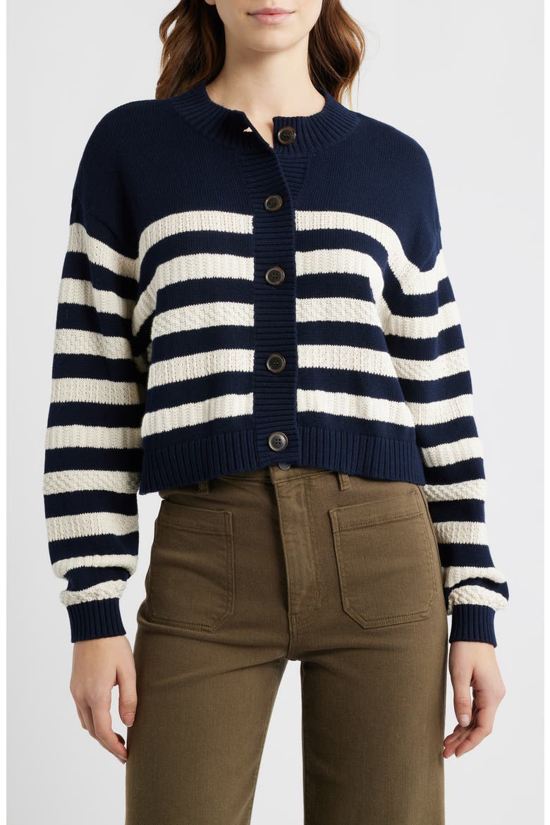 The Variation Stripe Cotton Cardigan, Main, color, NAVY MULTI