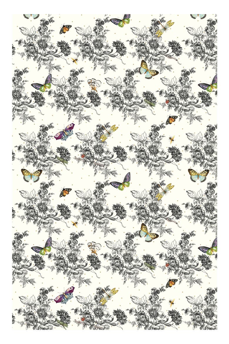 Butterfly Toile Peel/Stick Wallpaper, Main, color, WHITE
