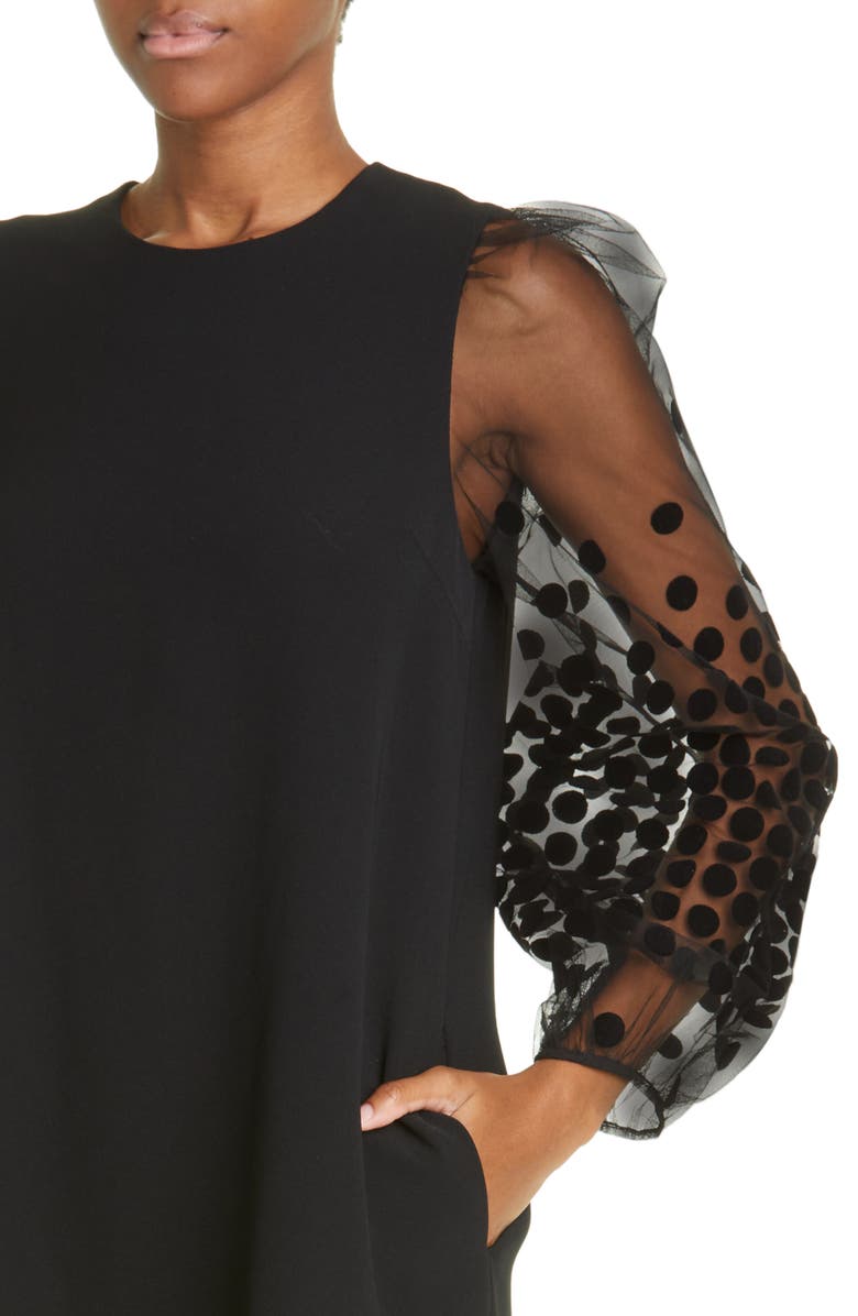 Lela Rose Flocked Dot Long Sleeve Shift Dress, Alternate, color, 