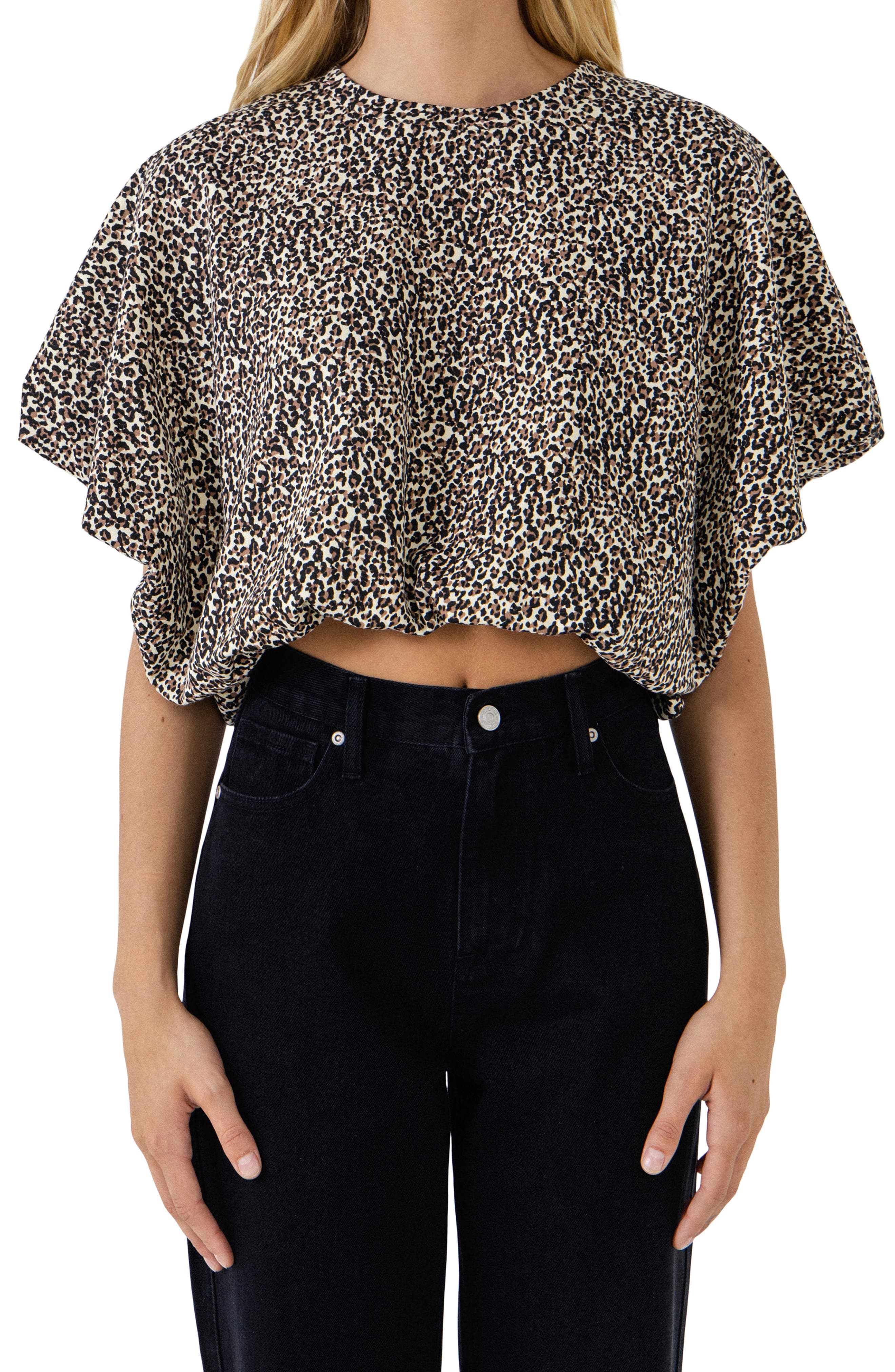 Grey Lab Animal Print Crop Dolman Top