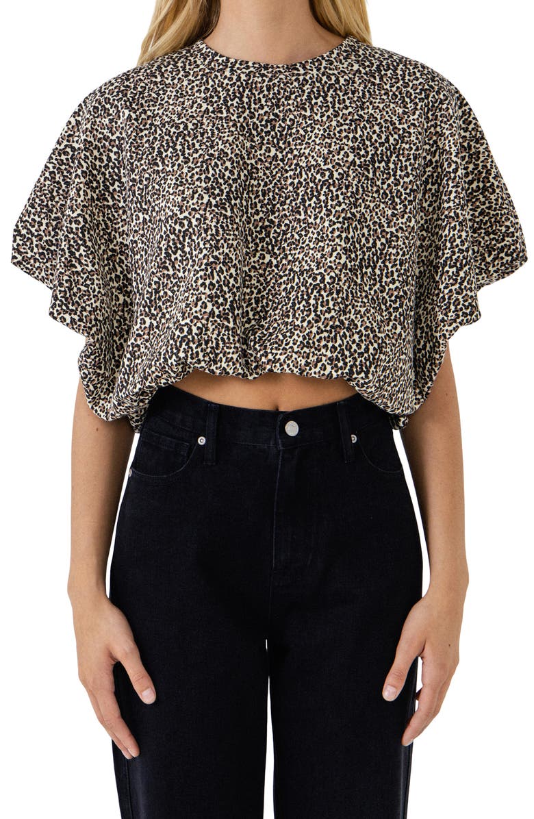 Grey Lab Animal Print Crop Dolman Top, Main, color, Ivory Multi
