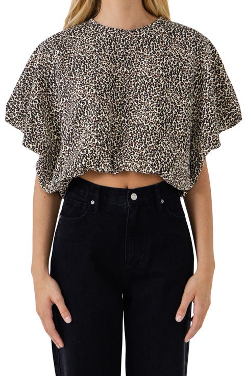 Animal Print Crop Dolman Top