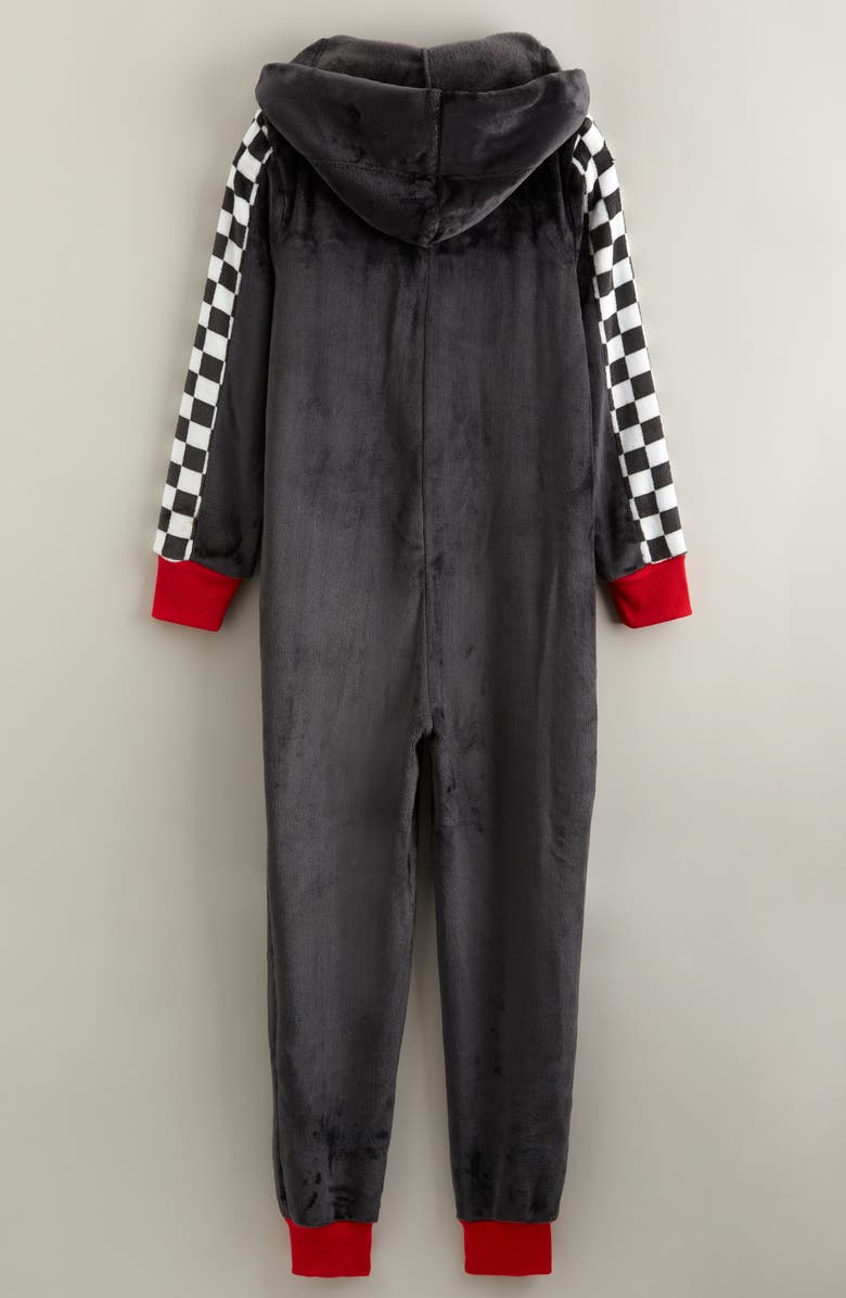 Nordstrom Kids' Hooded Fleece Sleeper Romper, Alternate, color, Red- Black Racer Flag