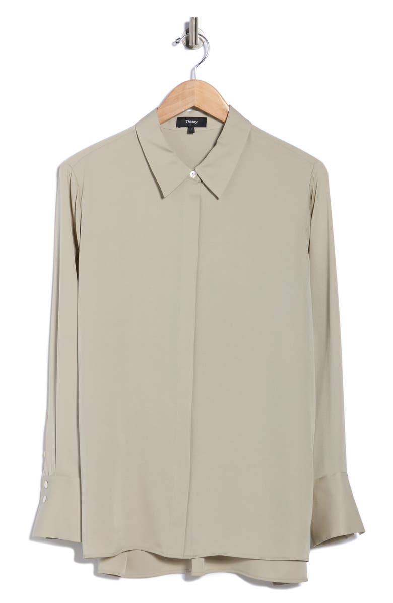 Theory Sunaya Silk Button-Up Shirt, Main, color, Soft Green