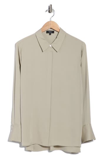 Theory Sunaya Silk Button-up Shirt In Multi