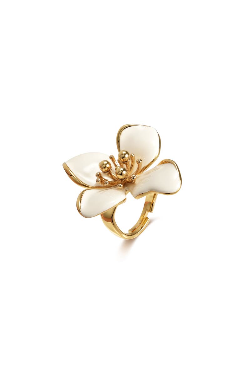 Large Iris Blossom Ring, Main, color, White & Gold