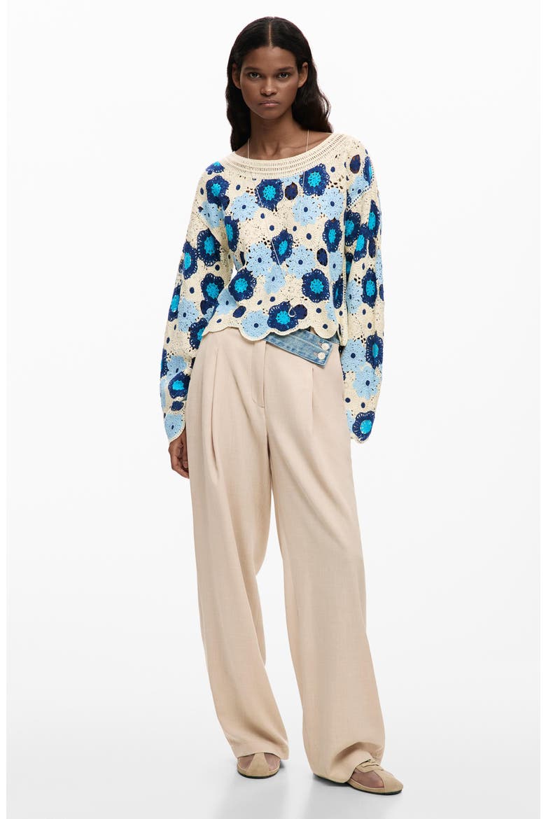 Open Stitch Floral Sweater, Alternate, color, BLUE