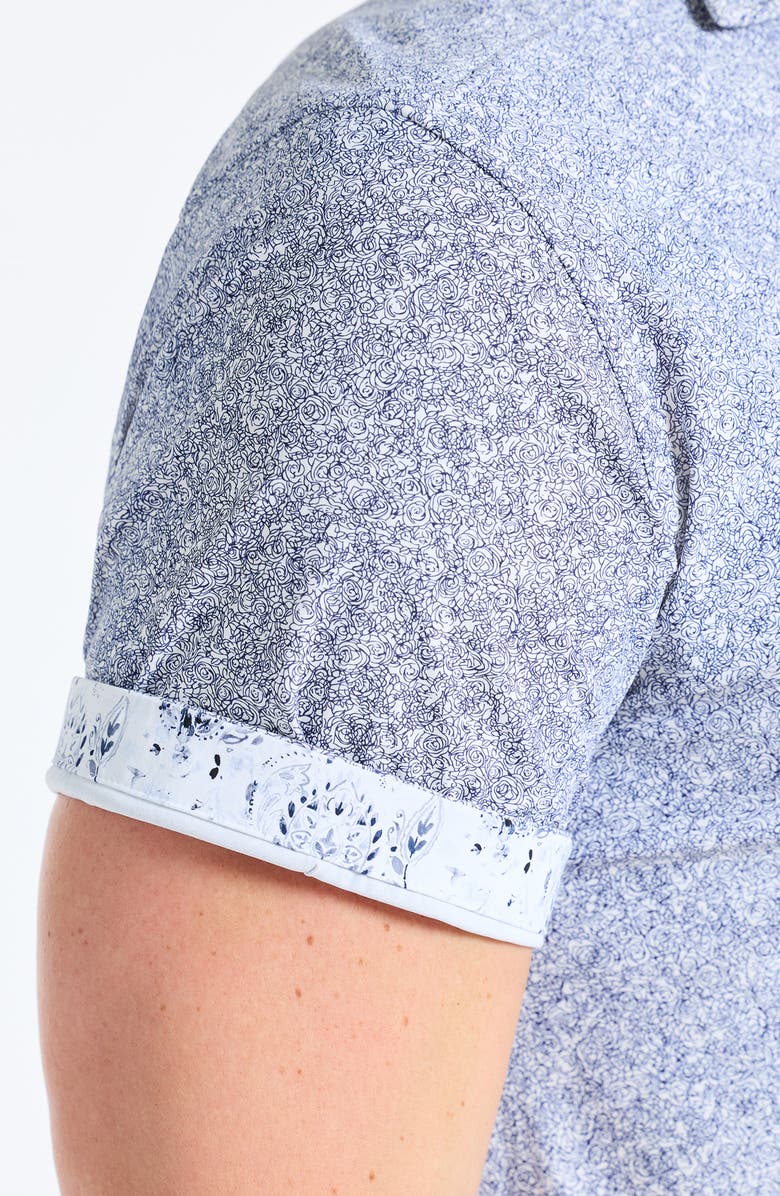 Robert Graham Scrawl Knit Short Sleeve Button-Up Shirt, Alternate, color, Navy