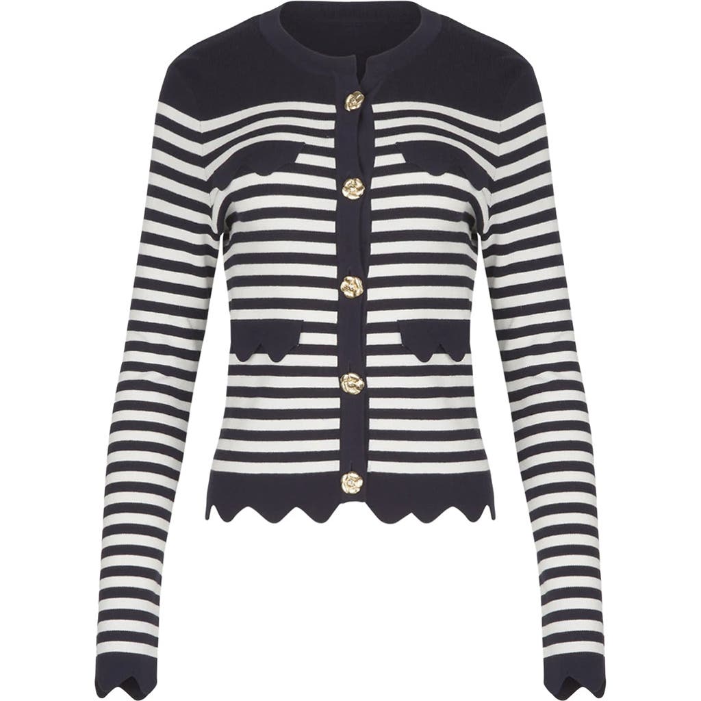 Anne Fontaine Cardigan Blue And White Striped Cardigan With Gold Flower Buttons In Blue