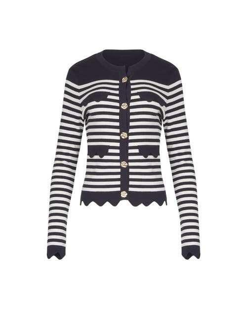 Anne Fontaine Cardigan Blue And White Striped Cardigan With Gold Flower Buttons In Blue
