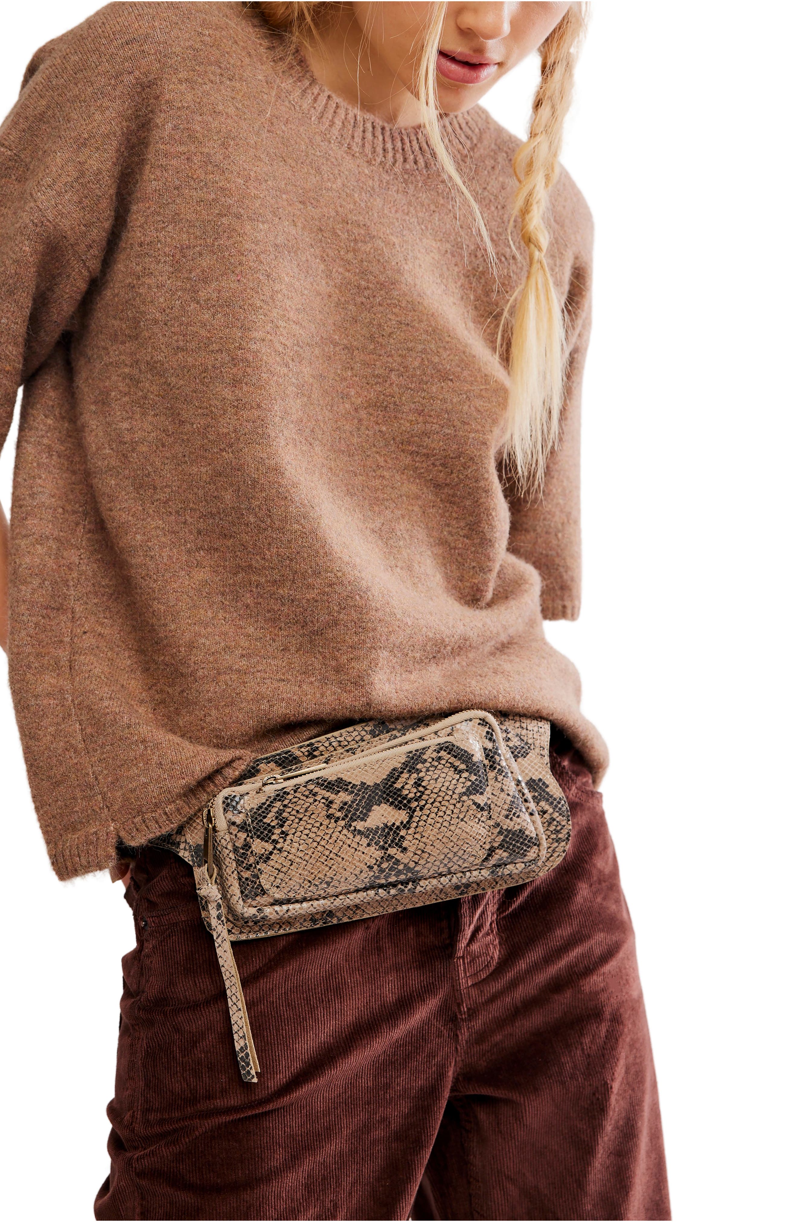 Free People Avalon Leather Sling Bag, Alternate, color, Snake Print Tan