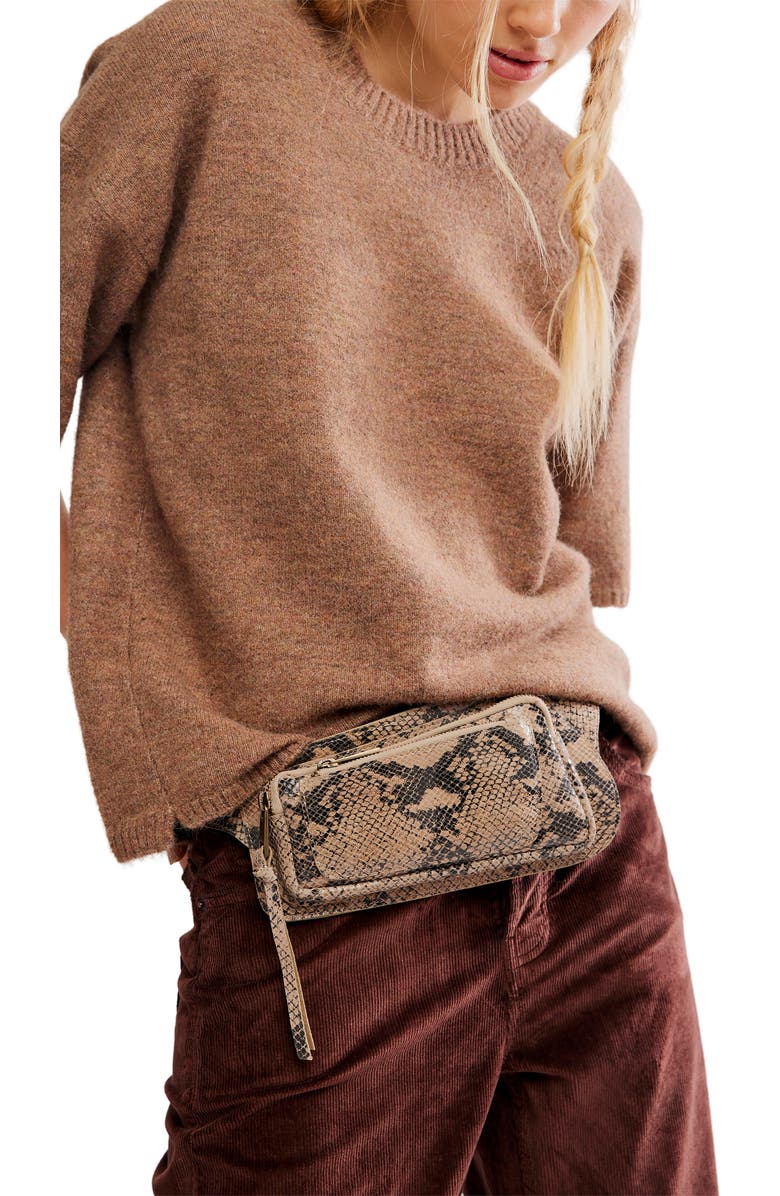 Free People Avalon Leather Sling Bag, Alternate, color, Snake Print Tan