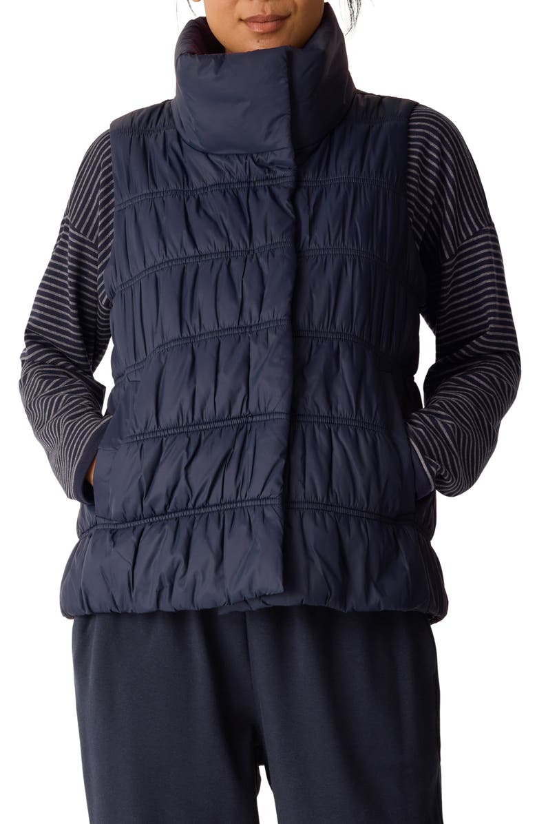 Eileen Fisher Ruched High Collar Vest, Main, color, Ink