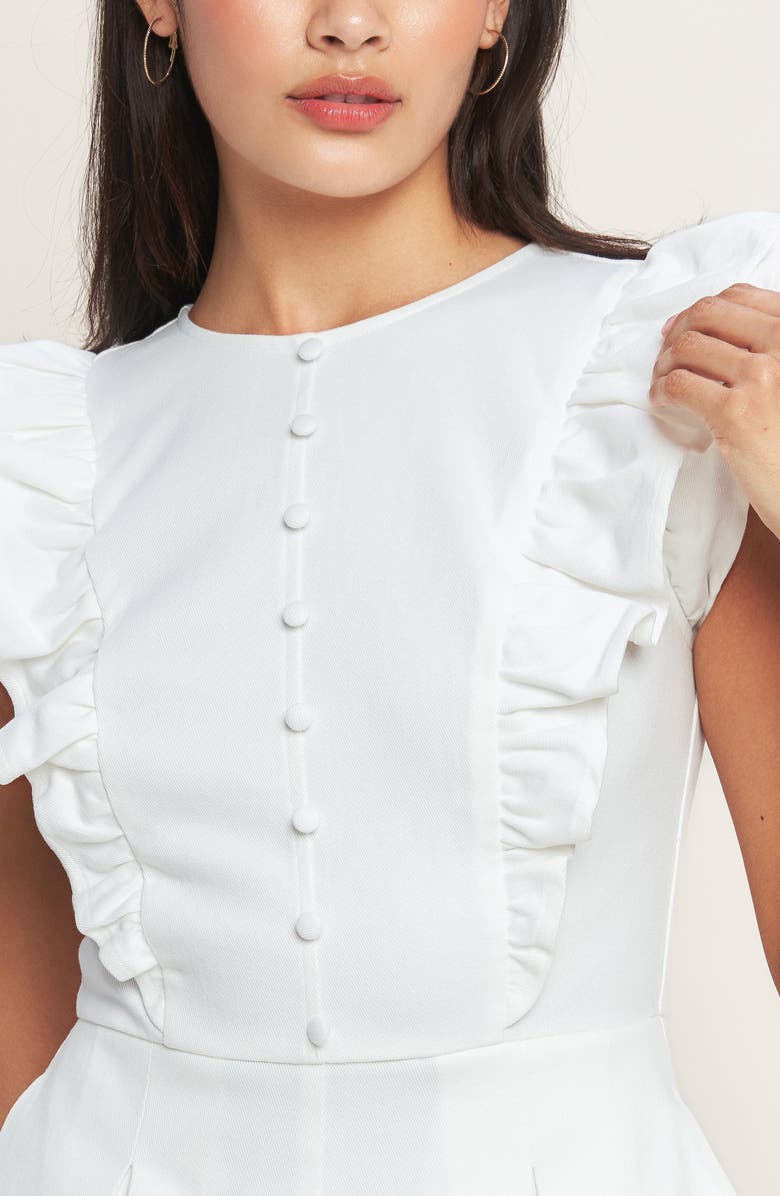 FLYING TOMATO Flutter Sleeve Denim Romper, Alternate, color, White