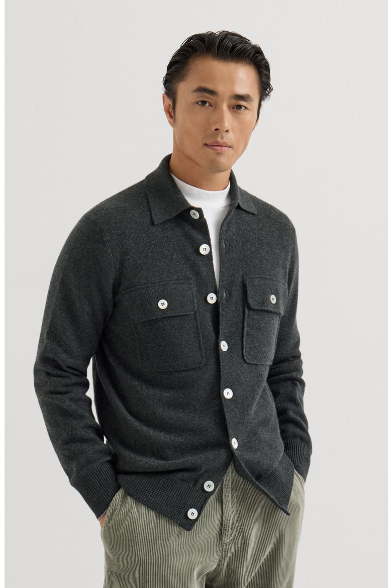 Cashmere shirt-style cardigan with chest pockets, Main, color, Stone Grey