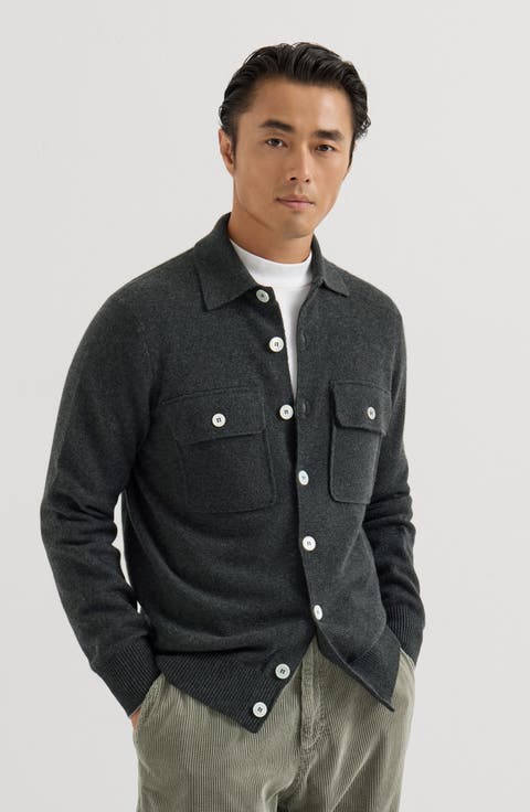 Cashmere shirt-style cardigan with chest pockets
