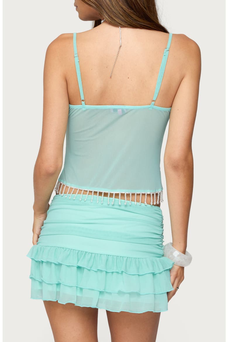 Enya Beaded Fringe Sheer Mesh Top, Alternate, color, TURQUOISE
