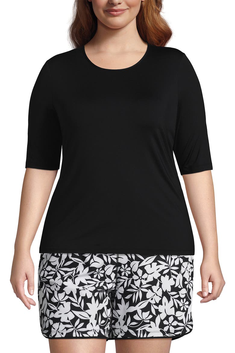 SunShade UPF 50 Elbow Sleeve Rash Guard Swim Tee, Main, color, Black