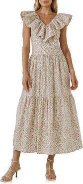 English Factory Floral Ruffle Tiered Midi Dress