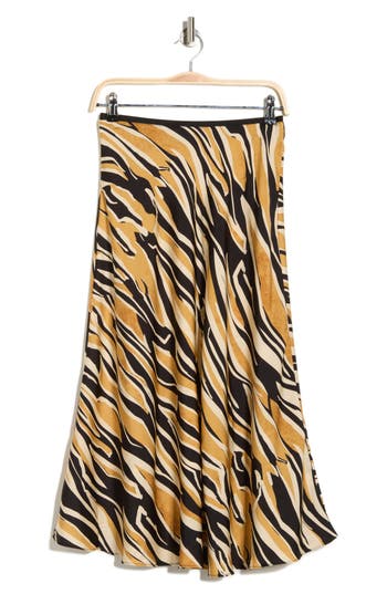 T Tahari Printed Satin Bias Skirt In Brown