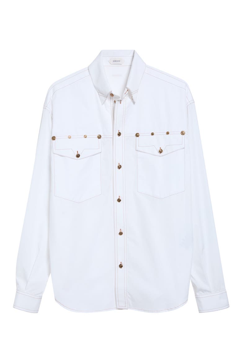 Decorative Topstitch Cotton Poplin Button-Down Shirt, Main, color, 1W000-OPTICAL WHITE