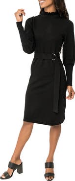 GIBSONLOOK Belted Mock Neck Long Sleeve Sweater Dress