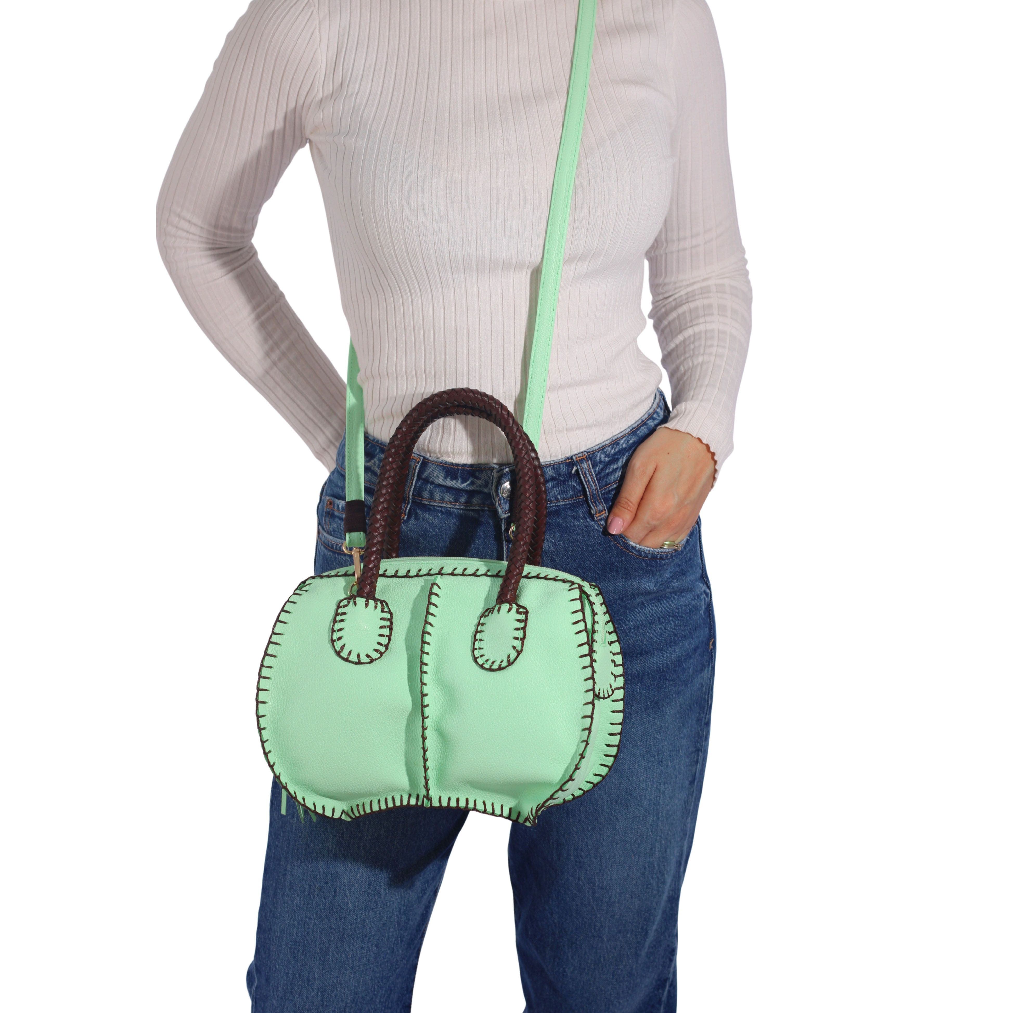 Carlos Falchi Mini Barrel Top Grain Leather Bag, Alternate, color, Lime