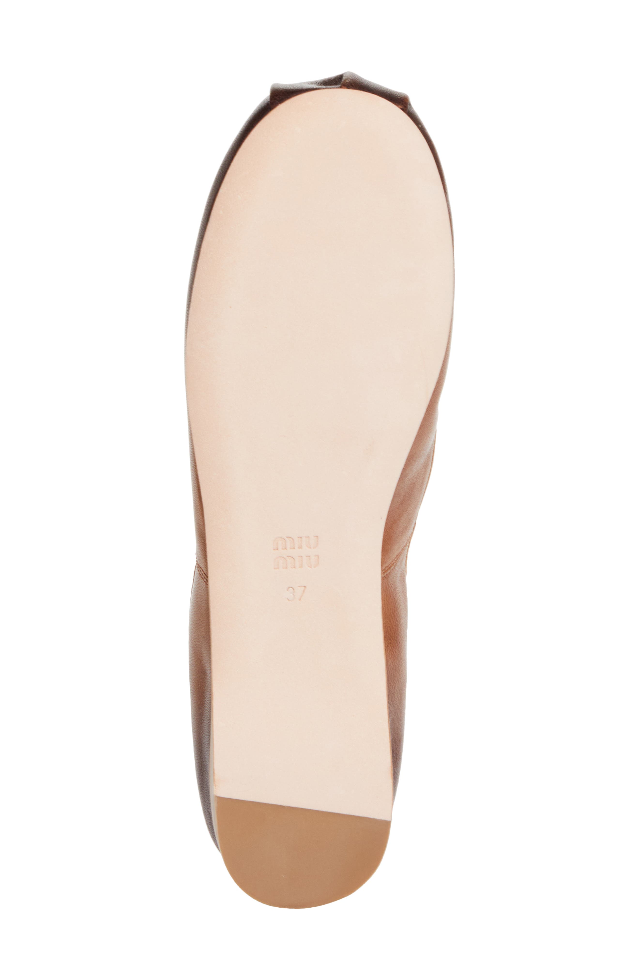 Miu Miu Ballerina Logo Band Flat, Alternate, color, Caramel