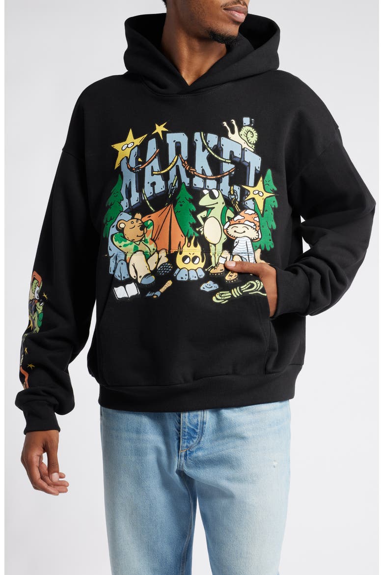 Back Country Buds Cotton Graphic Hoodie, Main, color, BLACK
