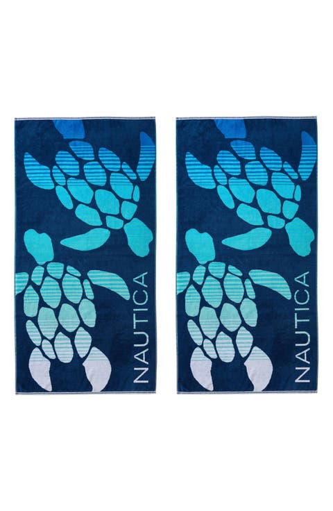 Set of 2 Cotton Blend Terry Beach Towels