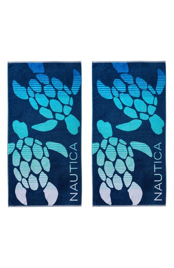 Nautica Set Of 2 Cotton Blend Terry Beach Towels In Blue