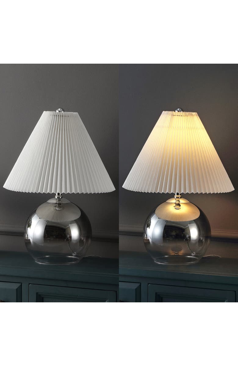 JONATHAN Y Louisa 22.5" Mid-Century Modern Round Glass/Iron Pleated Shade LED Table Lamp, Smoke Gradient/Chrome, Alternate, color, Smoke Gradient/Chrome