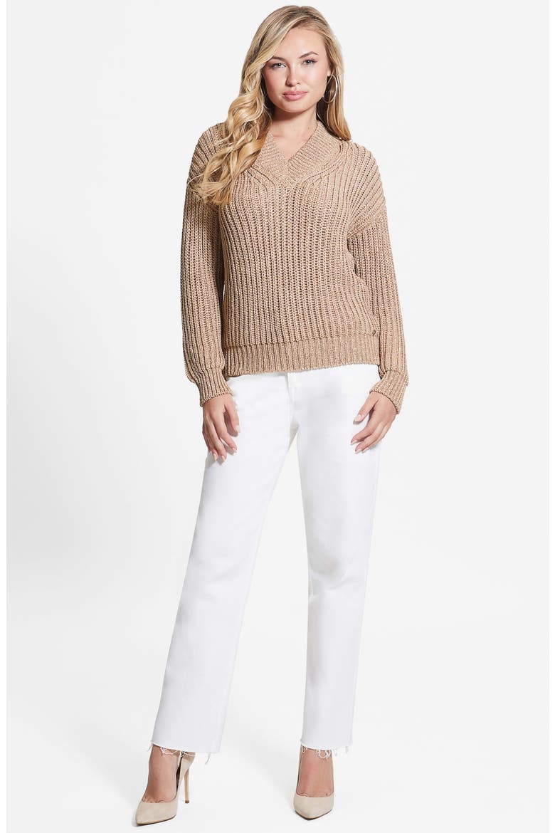 Lise Sparkle Cutout V-Neck Sweater, Alternate, color, DIRTY CHAI LUREX MULTI