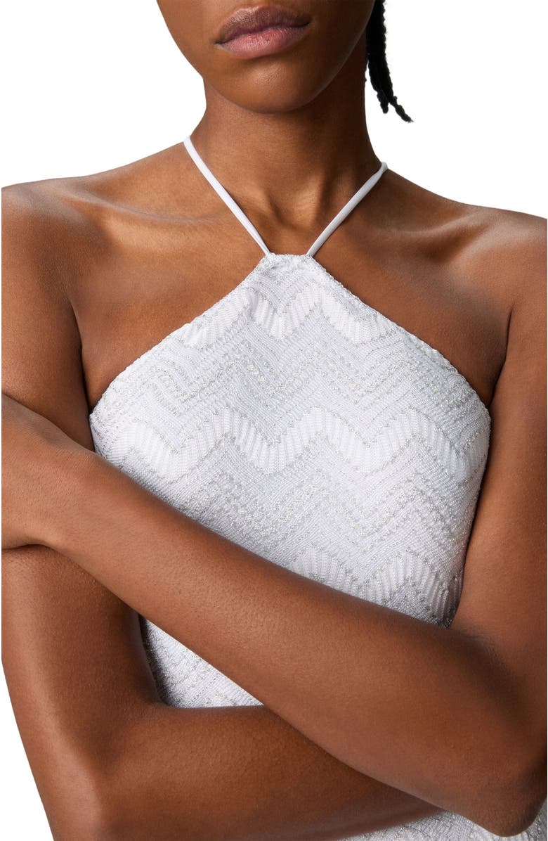 Missoni Zig Zag Lamé Viscose One-piece Swimsuit With Halter Neck, Alternate, color, Silver